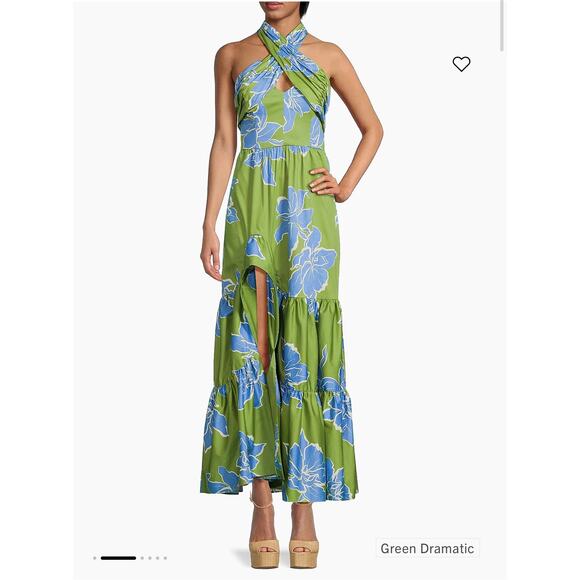 Hutch Joslin Green Blue Floral Halter Maxi Dress Size 4 - Picture 12 of 12